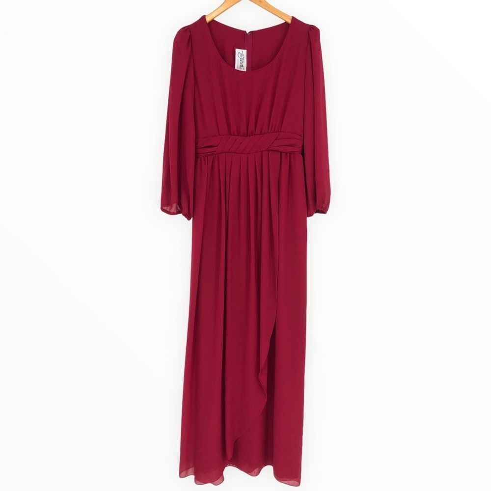 70’s Vintage Miss Elliette Burgundy 3/4 Sleeve Maxi Dress